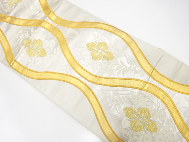 JAPANESE KIMONO / ANTIQUE FUKURO OBI / SILK / WOVEN FLOWER